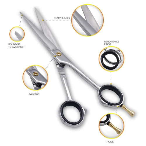 Vista 5 de Tijeras de corte de cabello profesionales J2, tijeras japonesas para peluquería, filo de afeitar, esteticistas, peluquerías (5.5 pulgadas, plateado)