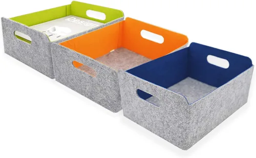 Vista 19 de Welaxy Cestas de almacenamiento plegables de fieltro, cubos de almacenamiento para estantes, caja de fieltro para niños, juguetes, revistas, libros