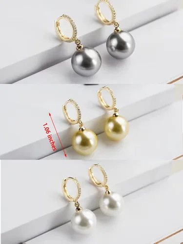Vista 5 de Aretes de perlas para mujer, aretes de gota de perlas de oro de moda, aretes de aro de perlas de plata, aretes de corazón de perlas pequeñas