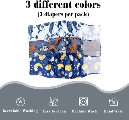 Vista 3 de Pañal reutilizable para perro macho, lavable, tela duradera y absorbente, envoltura para vientre (paquete de 3), color soñar, XL