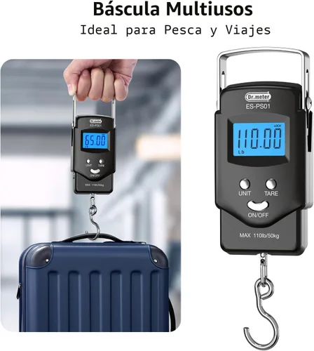 Vista 8 de Dr.meter Báscula de Pescado Báscula de Equipaje Equipo de Pesca - 110lb Pantalla LCD Digital Retroiluminada con Cinta Métrica Incorporada - Báscula