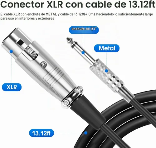 Vista 5 de KM88 Micrófono de karaoke de mano con cable, micrófono vocal dinámico super cardioide con cable de audio XLR desmontable de 13.12 pies e interruptor