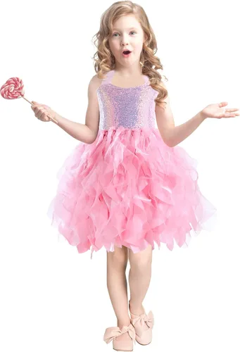 Vista 3 de Vestido tutú para niñas con lentejuelas brillantes de tul de princesa, fiesta de cumpleaños, baile de graduación, vestido deportivo para niñas