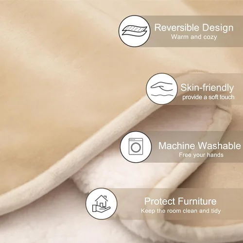 Vista 4 de gogobunny Manta de cama impermeable, manta reversible de forro polar Sherpa para perro, cachorro y gato, funda para muebles que protege la cama Beige