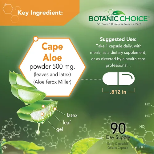 Vista 3 de Aloe Vera- Hoja y látex, digestivo, hígado, salud del estómago - Contiene aminoácidos, vitaminas, minerales, enzimas, 500 mg-Sin gluten, sin OGM-90