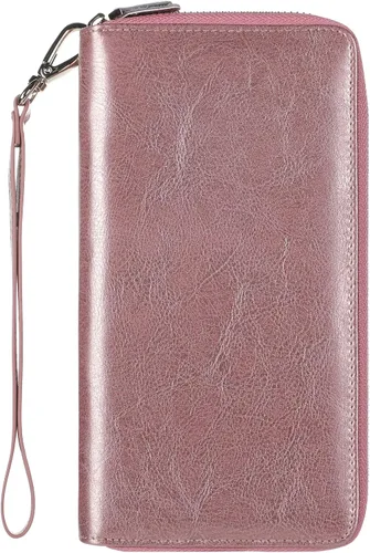 Vista 78 de Lavemi Pequeña cartera compacta para mujer, con bloqueo RFID, de piel auténtica, plegable, con ventanas de identificación