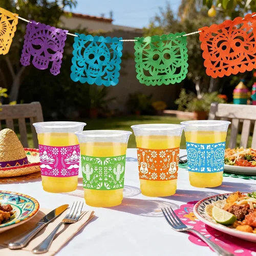 Vista 5 de 100 vasos de plástico para fiesta mexicana de 16 onzas