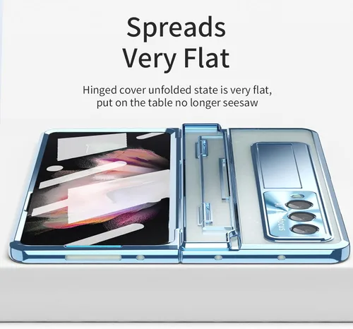 Vista 3 de Funda transparente para Samsung Galaxy Z Fold 3 con soporte para bolígrafo S y bolígrafo, diseño de una pieza con protector de bisagra Protector