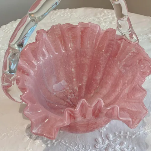 Vista 6 de YY Pink Basket Handmade Vase for Flowers Glass Bag Vase, Handbag Shape Flower vase, Blown Pink Flower Vase for Basket, Unique Flower Vase with