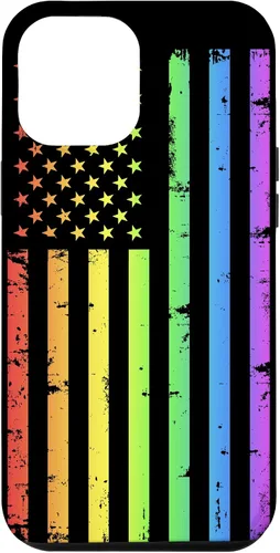 Vista 26 de Funda LGBT para iPhone 17 con diseño de bandera estadounidense arcoíris