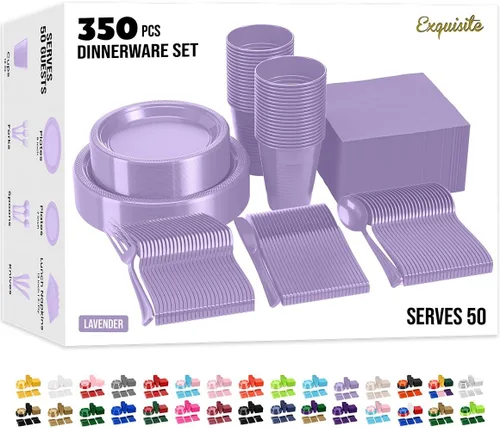 Vista 28 de Exquisite 350 Piezas Platos de Plástico de Cumpleaños Azules Para Fiestas, Juego de Platos Desechables de Cumpleaños Azules, 50 de Cada Juego