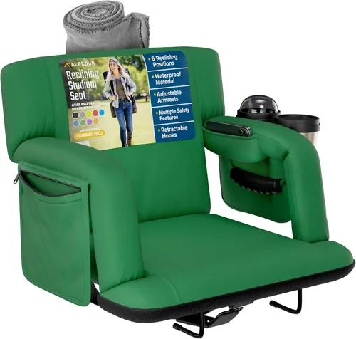 Vista 10 de Asientos de estadio reclinables para gradas con respaldo – Cojín ancho para silla de grada, reposabrazos, bolsillos grandes y múltiples