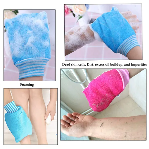 Vista 3 de Paquete de 2 guantes exfoliantes para toallas de baño Guantes de ducha grandes Elimina la piel muerta Doble cara disponible Hombres Mujeres