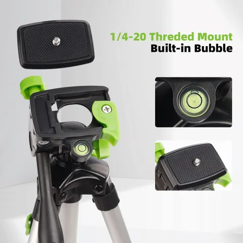 Vista 5 de Huepar TPD05 - Trípode de aluminio ligero de 19.7 pulgadas, mini trípode ajustable portátil para nivel láser y cámara, con cabezal panorámico