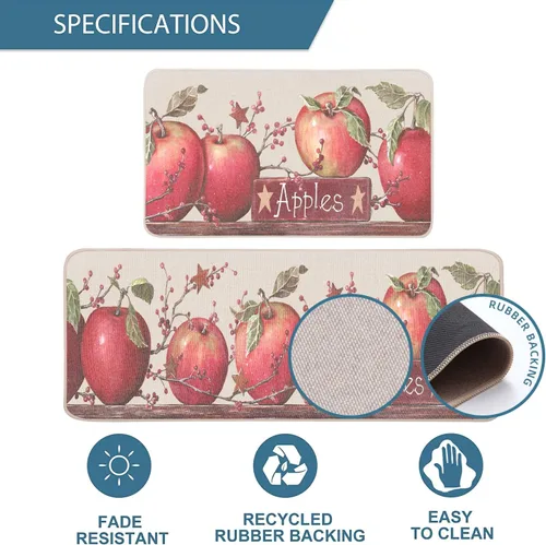 Vista 3 de Apples Farmhouse - Juego de tapetes de cocina de 2 a 17 x 29 y 17 x 47 pulgadas, alfombras decorativas antideslizantes para el hogar y la cocina