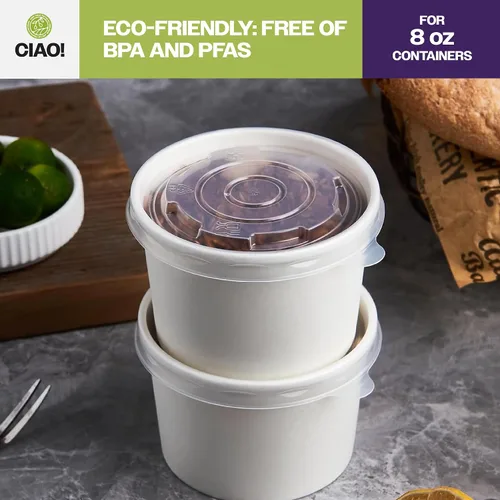 Vista 7 de CIAO! Tapa de PP de 3.543 in de diámetro, diseñada y apta para contenedores de papel de 8 oz (1000/caja)