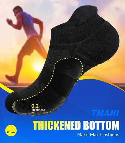 Vista 2 de Tmani 6 pares de calcetines acolchados para hombre, calcetines de algodón duraderos gruesos y de corte bajo para deportes, correr, baloncesto, fútbol