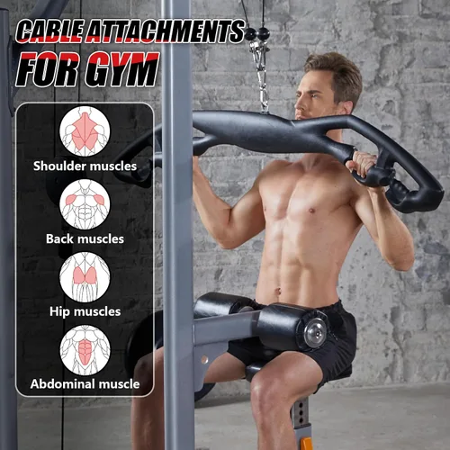 Vista 4 de HXD-ERGO LAT - Barra desplegable con agarres ergonómicos, barra de tríceps para bíceps, accesorio de cable para gimnasio, ejercicio muscular