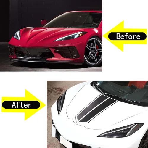 Vista 5 de Calcomanías decorativas para la parte superior de la puerta trasera y trasera, 5 unidades, compatibles con Corvette C8 Stingray 2020-2023, Negro