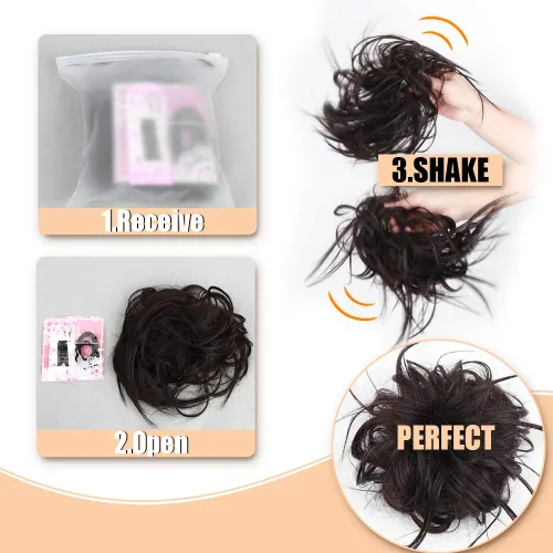 Vista 9 de HMD - Extensiones de cabello tipo chongo alborotado con rodelo despeinado, banda elástica de goma, extensiones de cabello sintético para mujer
