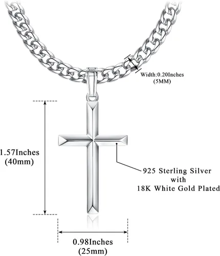 Vista 3 de Milacolato Collar de cruz de plata de ley 925 para hombres y mujeres con acero inoxidable corte de diamante, cadena de eslabones cubanos delicado