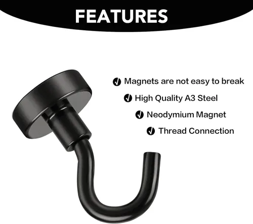 Vista 7 de E BAVITE Ganchos magnéticos negros, gancho magnético de neodimio fuerte de 30 libras para crucero, parrilla, toalla, colgar en interiores, cocina