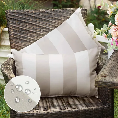 Vista 12 de WESTERN HOME WH - Juego de 2 fundas decorativas de cojín para exterior, a rayas, impermeables, de poliéster, para jardín, casa de campo moderna