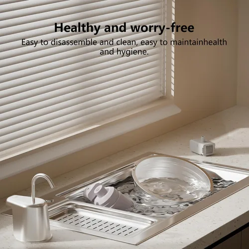 Vista 6 de Fuente de agua para gatos de acero inoxidable, fuente de agua para mascotas de gran capacidad de 135 onzas / 4 litros para gatos en interiores