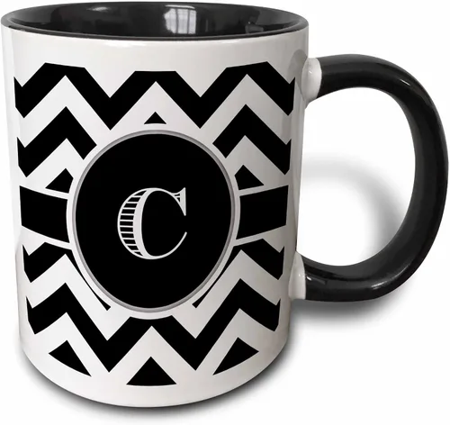 Vista 7 de 3dRose Taza verde bicolor con monograma de cheurón en blanco y negro con inicial C de 11 oz