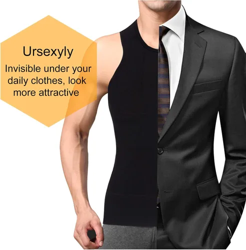 Vista 2 de Ursexyly Camisa de compresión para hombre, chaleco moldeador de capa base, chaleco con control de abdomen, camiseta sin mangas