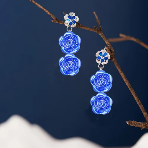 Vista 5 de 100 cuentas espaciadoras de rosas de plástico ABS con forma de flor de rosa, cuentas de rosas lindas, accesorios para adornos para manualidades, Azul