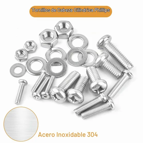 Vista 5 de VIGRUE 1148 tornillos de cabeza plana Phillips métricos, tuercas de perno, arandelas planas M2 M3 M4 M5 M6 Tornillos de máquina surtido, acero