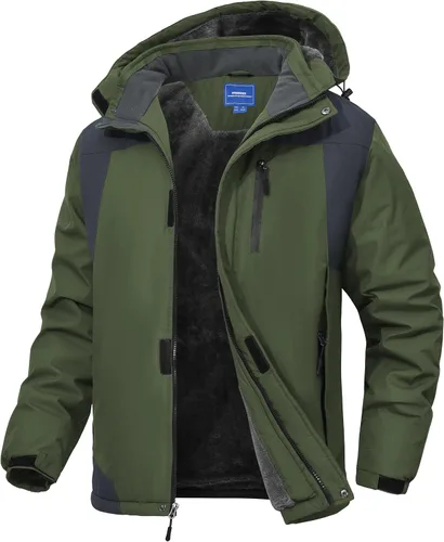 Vista 12 de Chaqueta de esquí para hombre, impermeable, con forro de vellón, abrigo de nieve cálido, cortavientos, con capucha, para el invierno