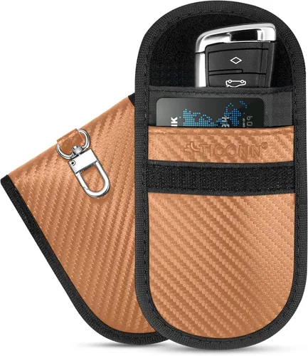 Vista 23 de TICONN 2PK Faraday - Bolsa para llavero de coche, bolsa de bloqueo RFID NFC Beige
