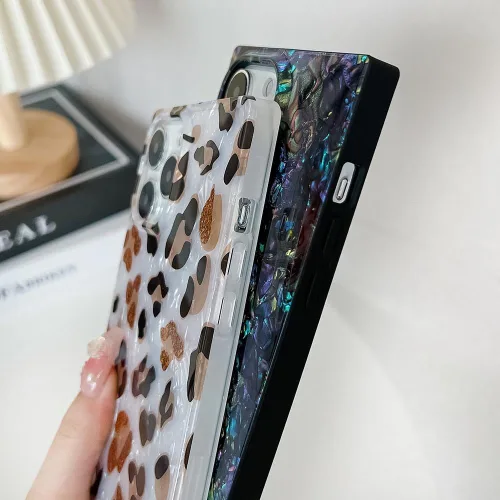 Vista 3 de Elegante Funda con Concha de Madre Perla para Niña Compatible con iPhone 14 de 6.1 Pulgadas, Funda Rectángulo con Borde, Elegante y delgada