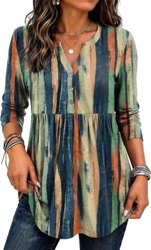 Vista 10 de Zeagoo Blusas de manga larga para mujer, estilo bohemio, cuello en V negro (Flower Black)