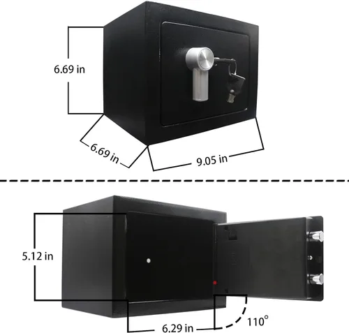 Vista 7 de Yuanshikj Caja fuerte de acero – Llave cerrada, 0.2 pies cúbicos pequeña caja fuerte para el hogar para dinero en efectivo y joyas (negro)