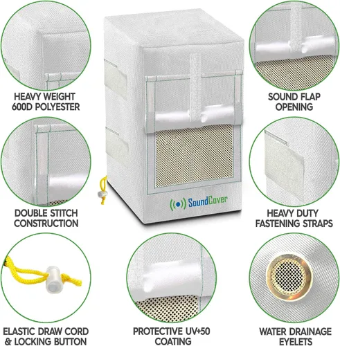 Vista 3 de Dos cubiertas blancas impermeables 600D para altavoces montados en soporte C - Compatible con Yamaha NS-AW194, Polk Audio Atrium 4, Herdio 4