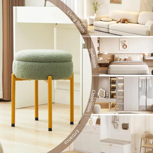 Vista 8 de Taburete de tocador con almacenamiento, taburete de maquillaje multifuncional y mesa auxiliar de terciopelo de peluche, sillas de almacenamiento
