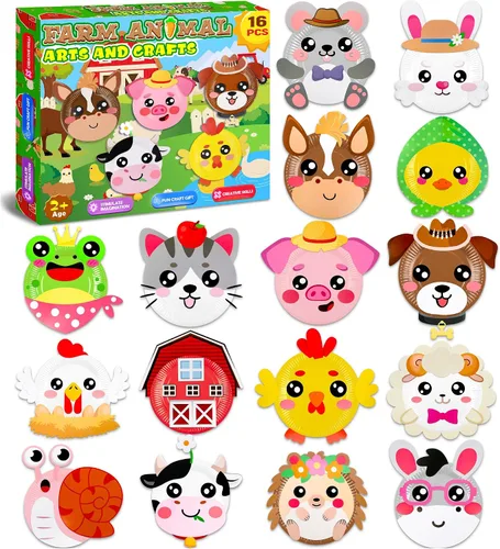 Vista 8 de Paquete de 16 Artes y Manualidades para Niños, Manualidades para Niños Pequeños, Kit de Arte con Platos de Papel de Animales, Regalo para Niños