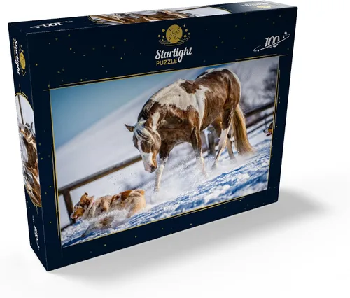 Vista 2 de MyPuzzle American Paint Horse On Snow - Rompecabezas de 100 piezas para adultos