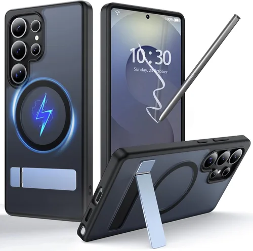 Vista 26 de Funda para Samsung Galaxy S21 FE con MagSafe [soporte ajustable] [carga mientras estás de pie] [Militar a prueba de golpes] Protector de silicona