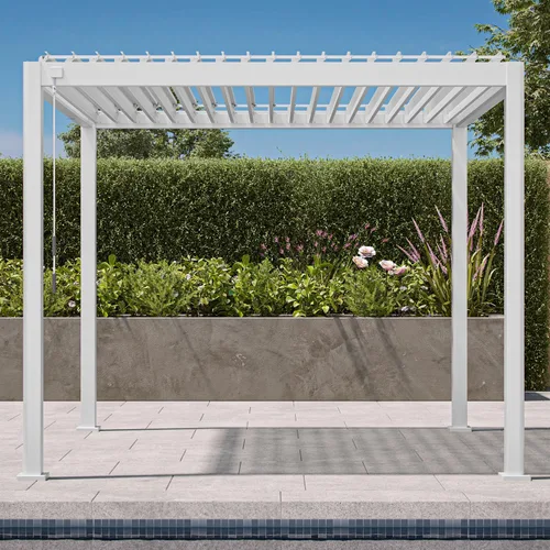 Vista 8 de Mirador 111S - Pérgola con listones redondeada de 10 pies x 10 pies, estructura completa de aluminio, techo ajustable, para exterior, duradera