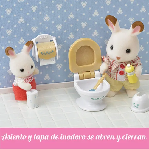 Vista 5 de Calico Critters - Lote de muebles de baño rústicos de juguete para casa de muñecas y accesorios para edades de 3+