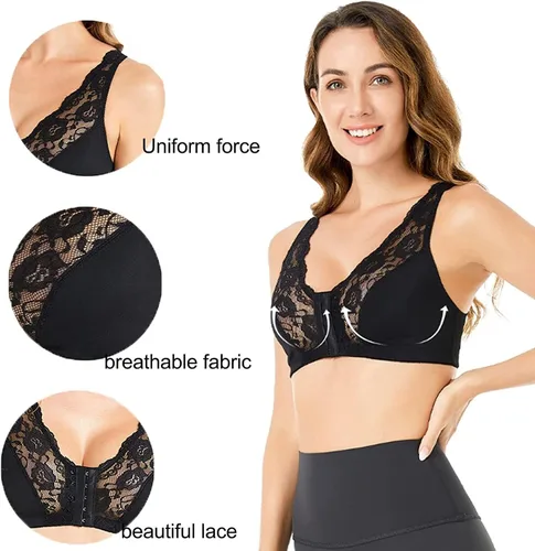 Vista 5 de Glamibra Bras, sujetador de cierre frontal en forma de X en la espalda para apoyo, sin aros de encaje para mujer