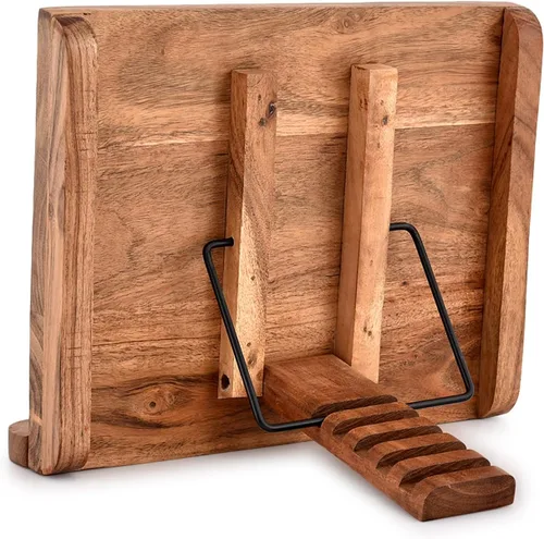 Vista 4 de NIRMAN Soporte de madera de acacia para libros de lectura de ángulo ajustable para libros de texto, recibos, libros de música, tableta, para hogar