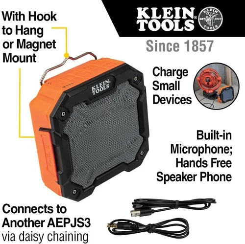 Vista 7 de Klein Tools PJSFM1 Ventilador recargable inalámbrico AEPJS3 Altavoz Bluetooth para el sitio de trabajo