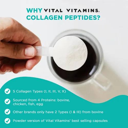 Vista 5 de Vital Vitamins Polvo de péptidos de colágeno múltiple + cápsulas de calostro con vitamina C, zinc