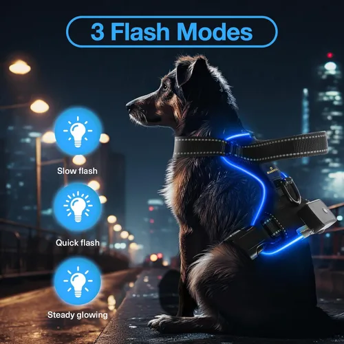 Vista 2 de MASBRILL Arnés para perro con luz LED, sin tirones, recargable y ajustable, para perros pequeños, medianos y grandes