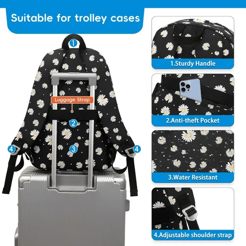 Vista 4 de Daisy - Mochila escolar para niñas, con lonchera, juego de bolsa de libros, mochilas para adolescentes y niñas
